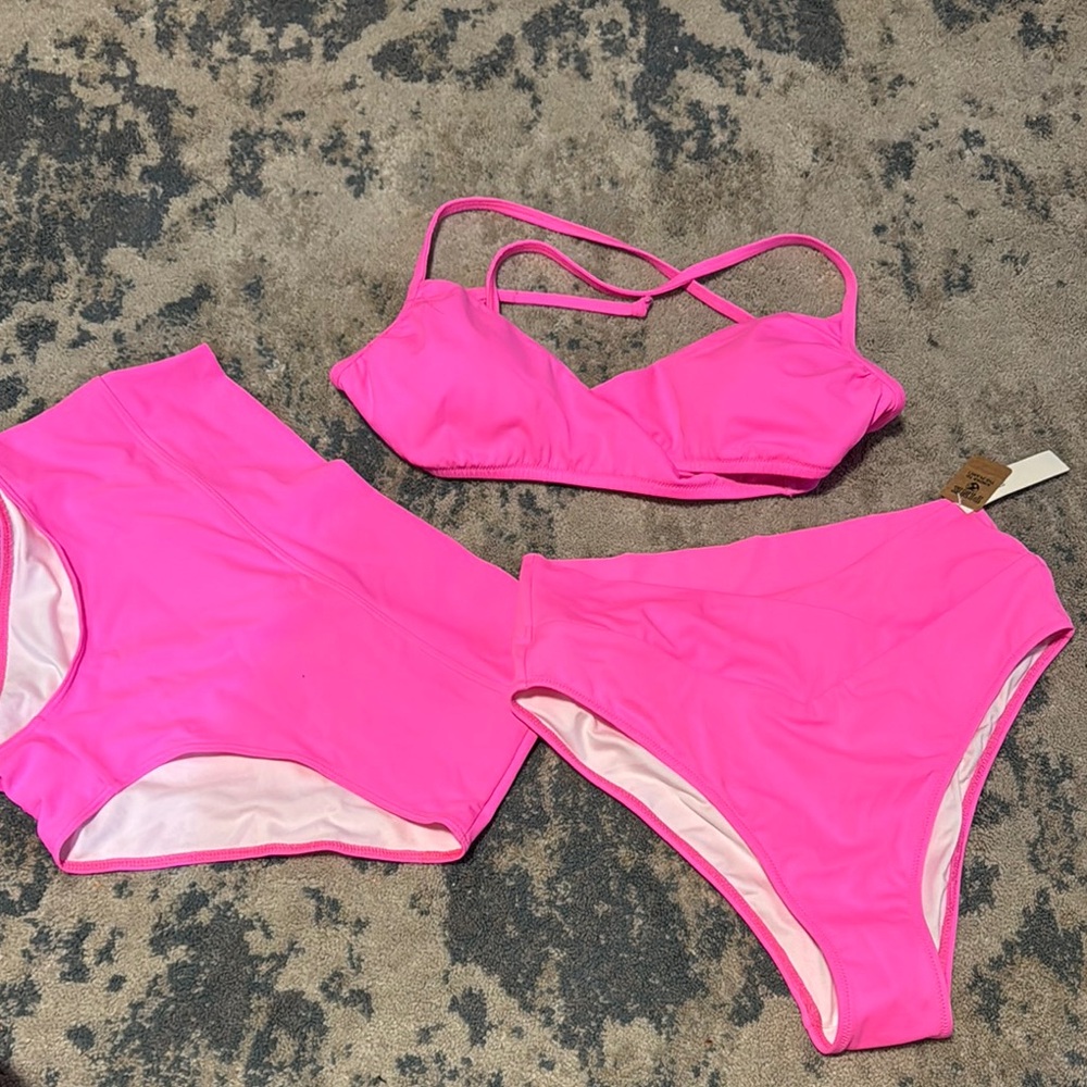 PINK Victoria's Secret Bright Pink 3 piece Bikini Set
